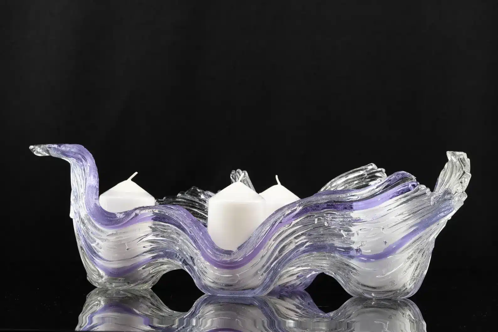 Handmade Clear & Purple Fused Glass Sculpture – Abstract Candle Holder or Vase Handmade Clear & Purple Fused Glass Sculpture – Abstract Candle Holder or Vase